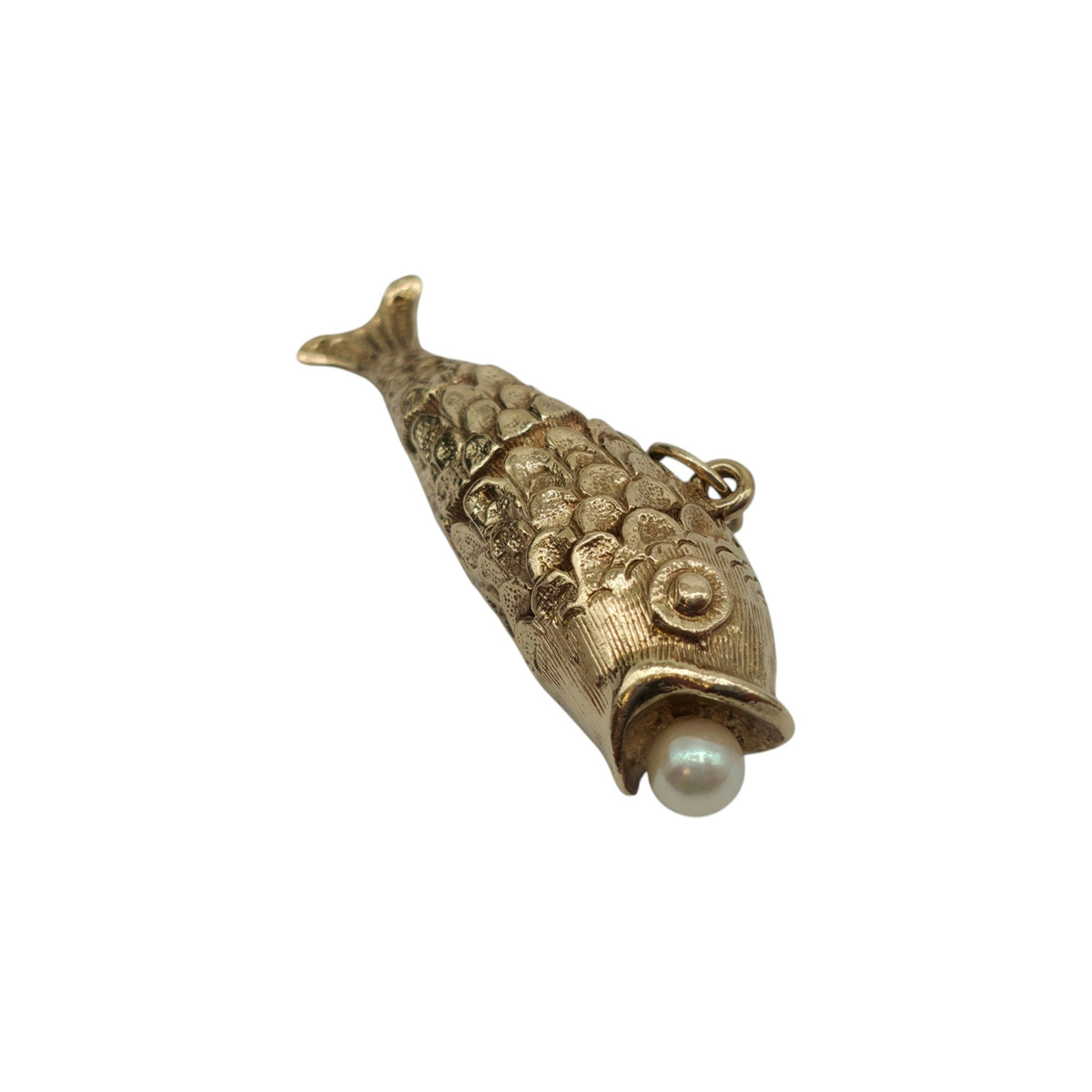 Heavy 9ct 375 Yellow Gold Articulated Fish Charm c.1973 L 3.7 cm 8.0 g.