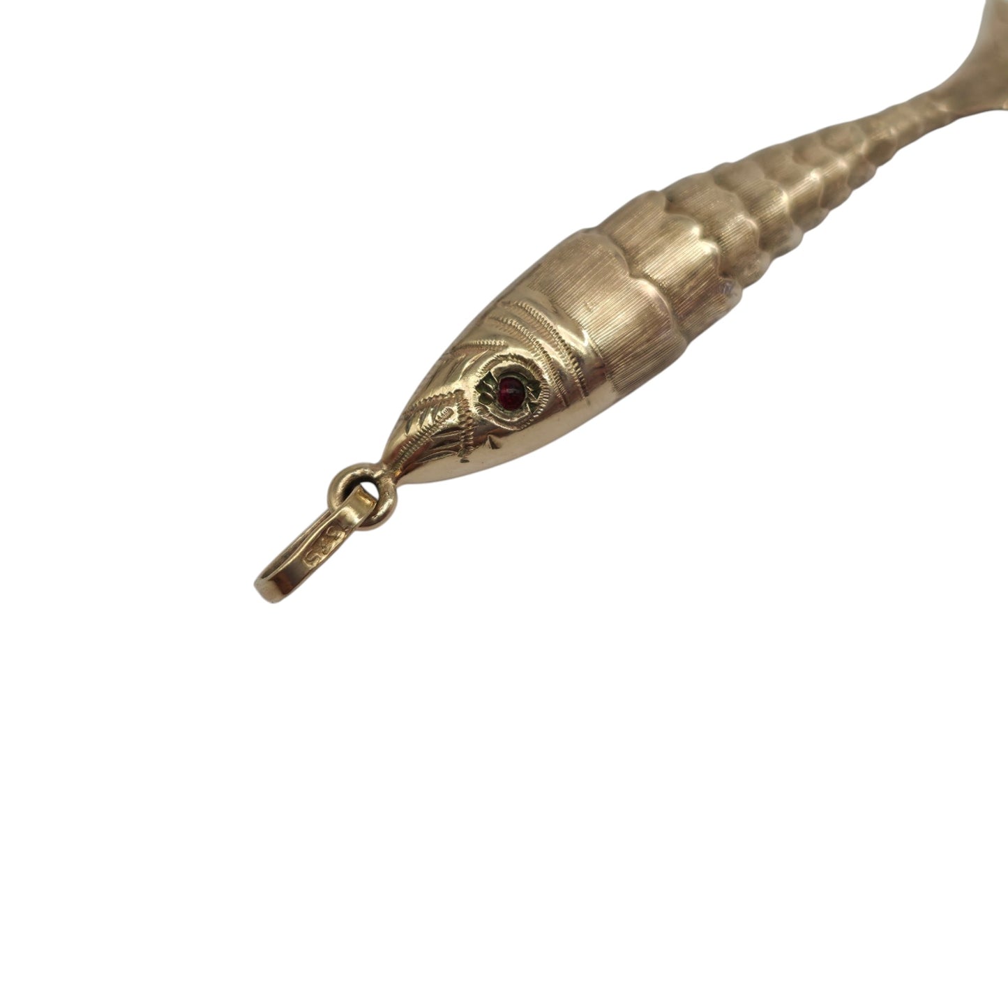 9ct 375 Yellow Gold Articulated Fish Charm 1979 L 4.4 cm 2.2 g.