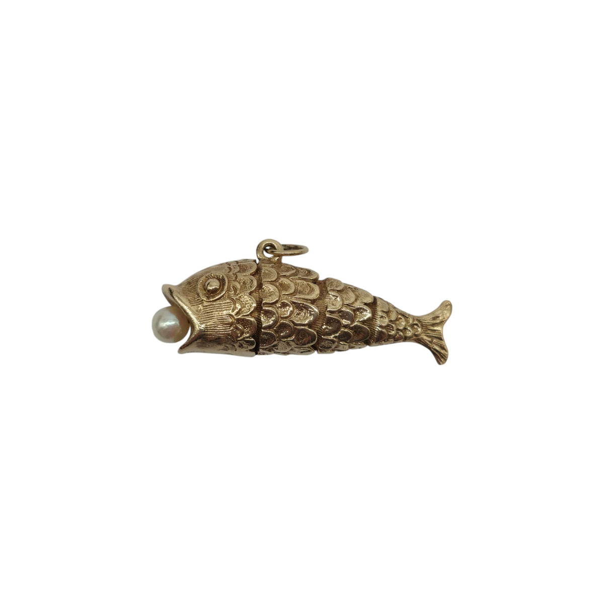 Heavy 9ct 375 Yellow Gold Articulated Fish Charm c.1973 L 3.7 cm 8.0 g.