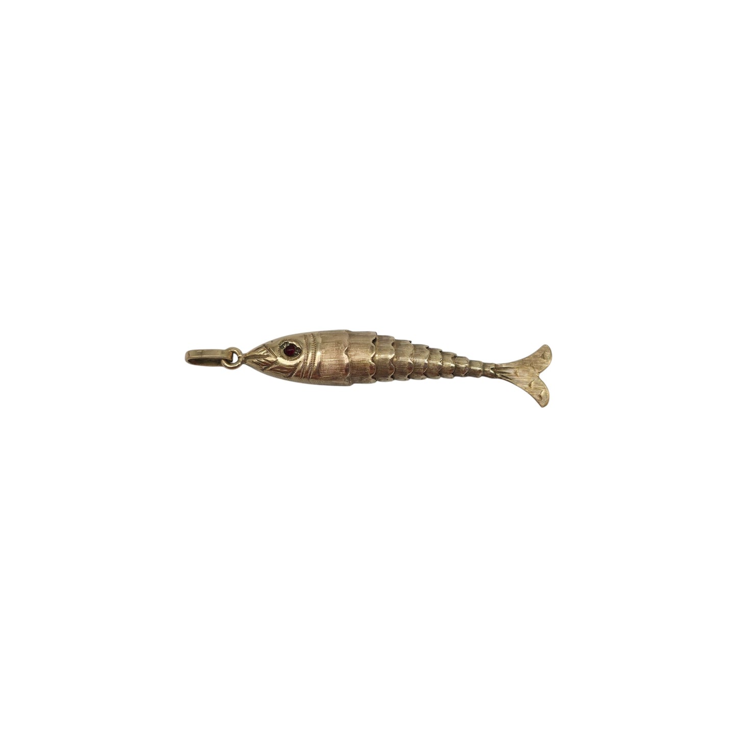 9ct 375 Yellow Gold Articulated Fish Charm 1979 L 4.4 cm 2.2 g.