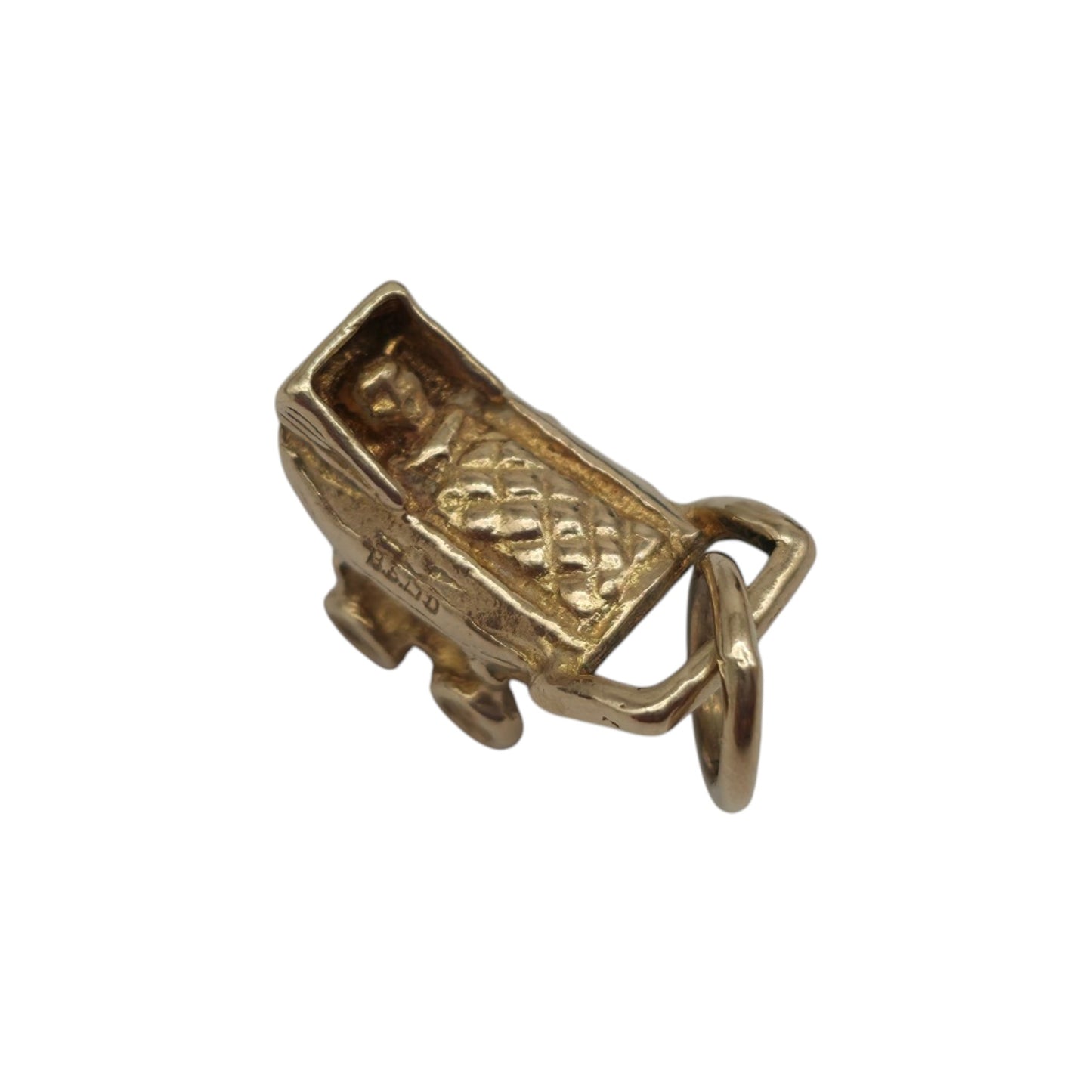 9ct 375 Yellow Gold Baby Pram Charm 1959 L 1.1 cm 1.4 g.