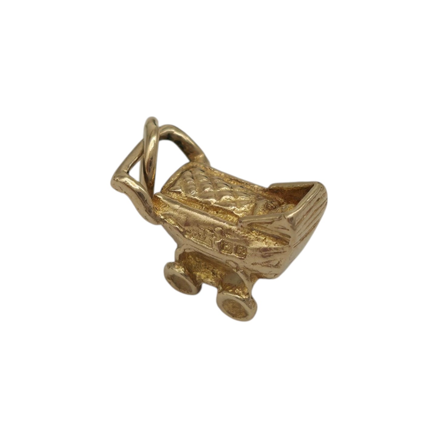 9ct 375 Yellow Gold Baby Pram Charm 1959 L 1.1 cm 1.4 g.
