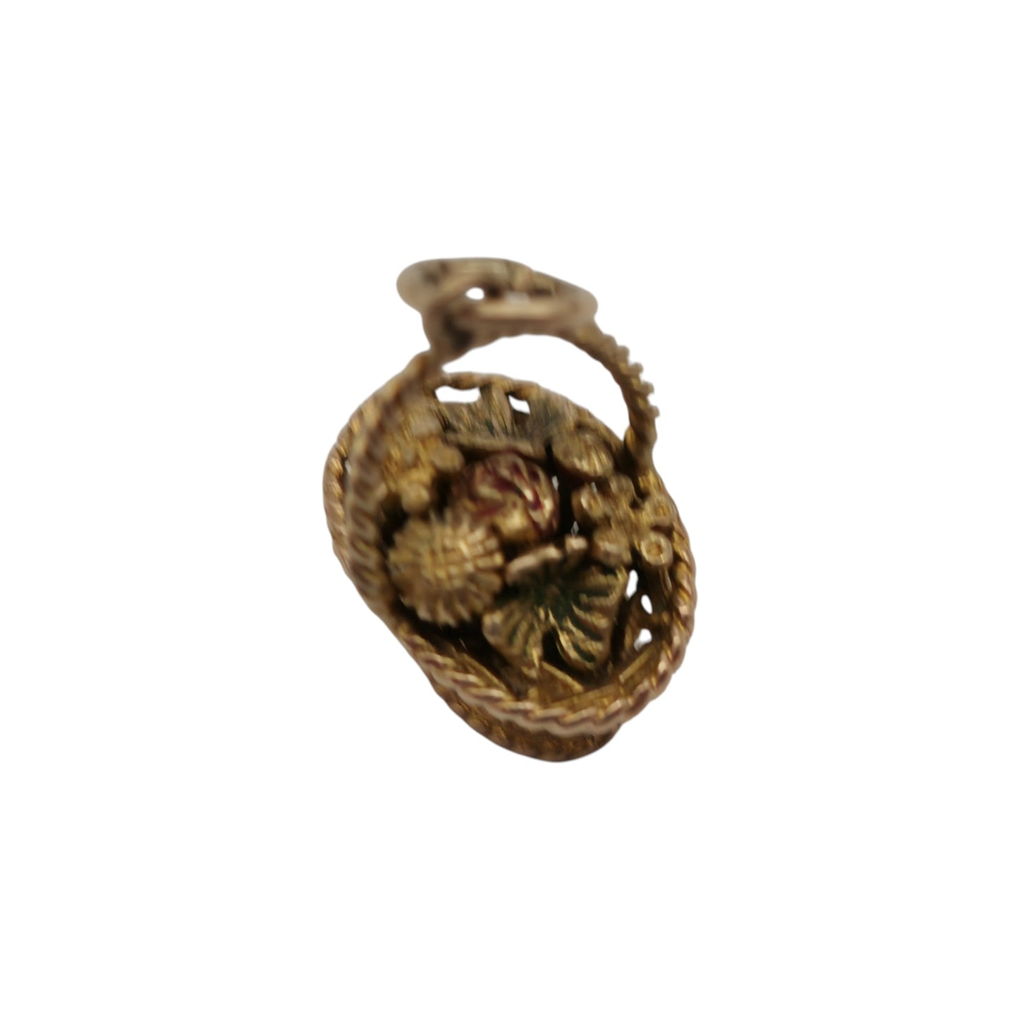 9金 375イエローゴールド 花かごチャーム 1952年製 長さ1.4cm 2.0g