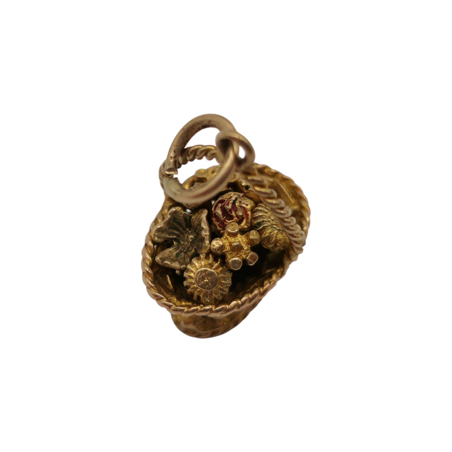 9金 375イエローゴールド 花かごチャーム 1952年製 長さ1.4cm 2.0g