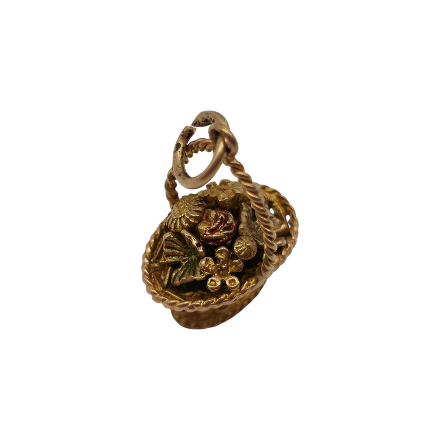 9金 375イエローゴールド 花かごチャーム 1952年製 長さ1.4cm 2.0g