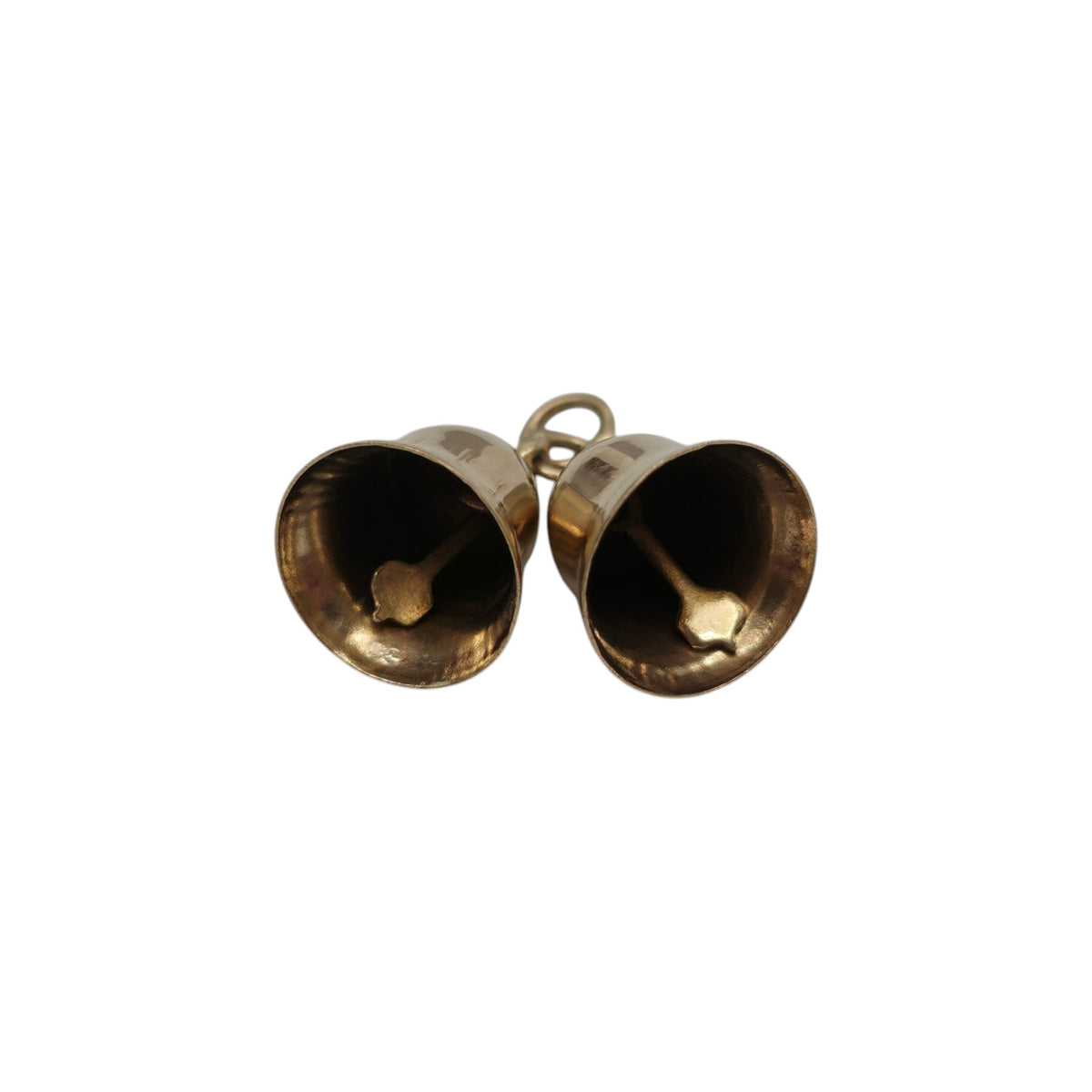 9ct 375 Yellow Gold Pair Of Bells Charm 1969 L 1.0 cm 1.4 g.