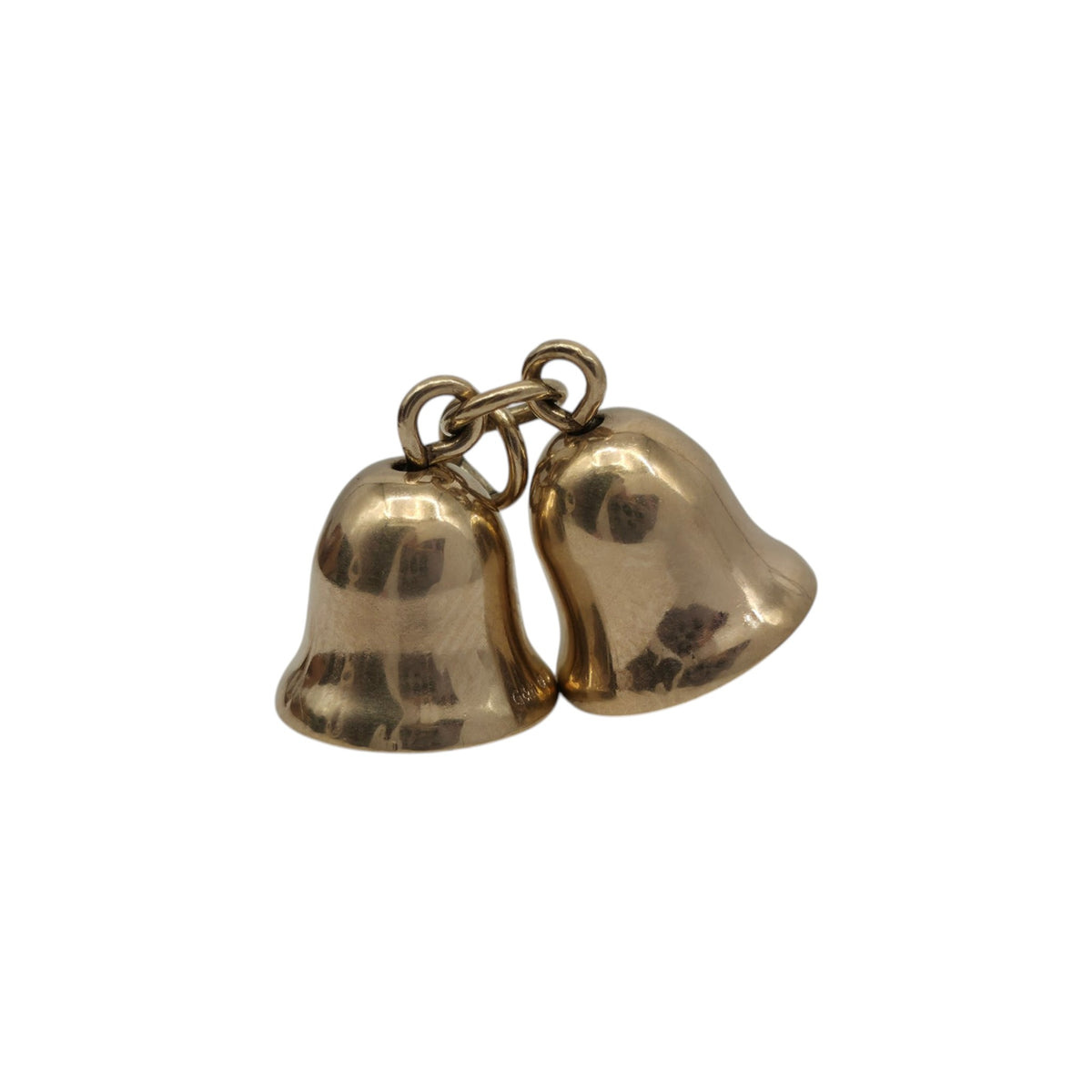 9ct 375 Yellow Gold Pair Of Bells Charm 1969 L 1.0 cm 1.4 g.