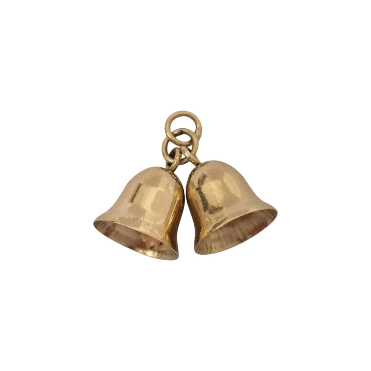 9ct 375 Yellow Gold Pair Of Bells Charm 1969 L 1.0 cm 1.4 g.