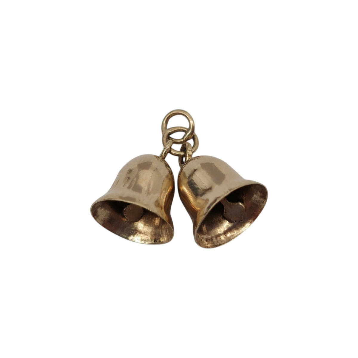 9ct 375 Yellow Gold Pair Of Bells Charm 1969 L 1.0 cm 1.4 g.