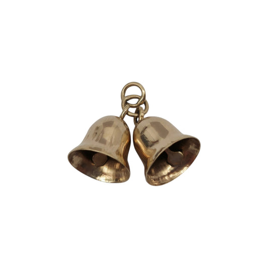 9ct 375 Yellow Gold Pair Of Bells Charm 1969 L 1.0 cm 1.4 g.