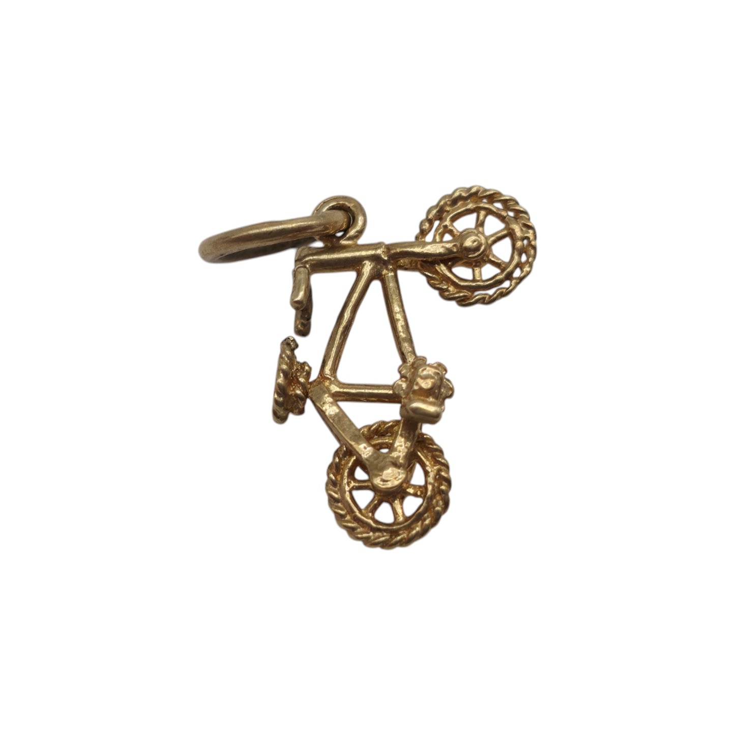 9ct 375 Yellow Gold Bicycle Charm 2003 L 1.5 cm 0.9 g.