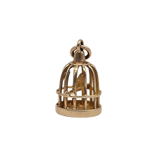 9ct 375 Yellow Gold Bird In Cage Charm 1964 L 1.4 cm 2.2 g.