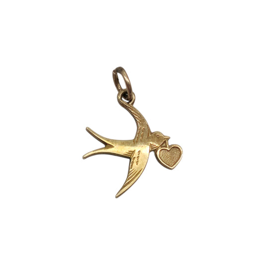 9ct 375 Yellow Gold Love Bird Charm 1977 L 1.3 cm 0.5 g.