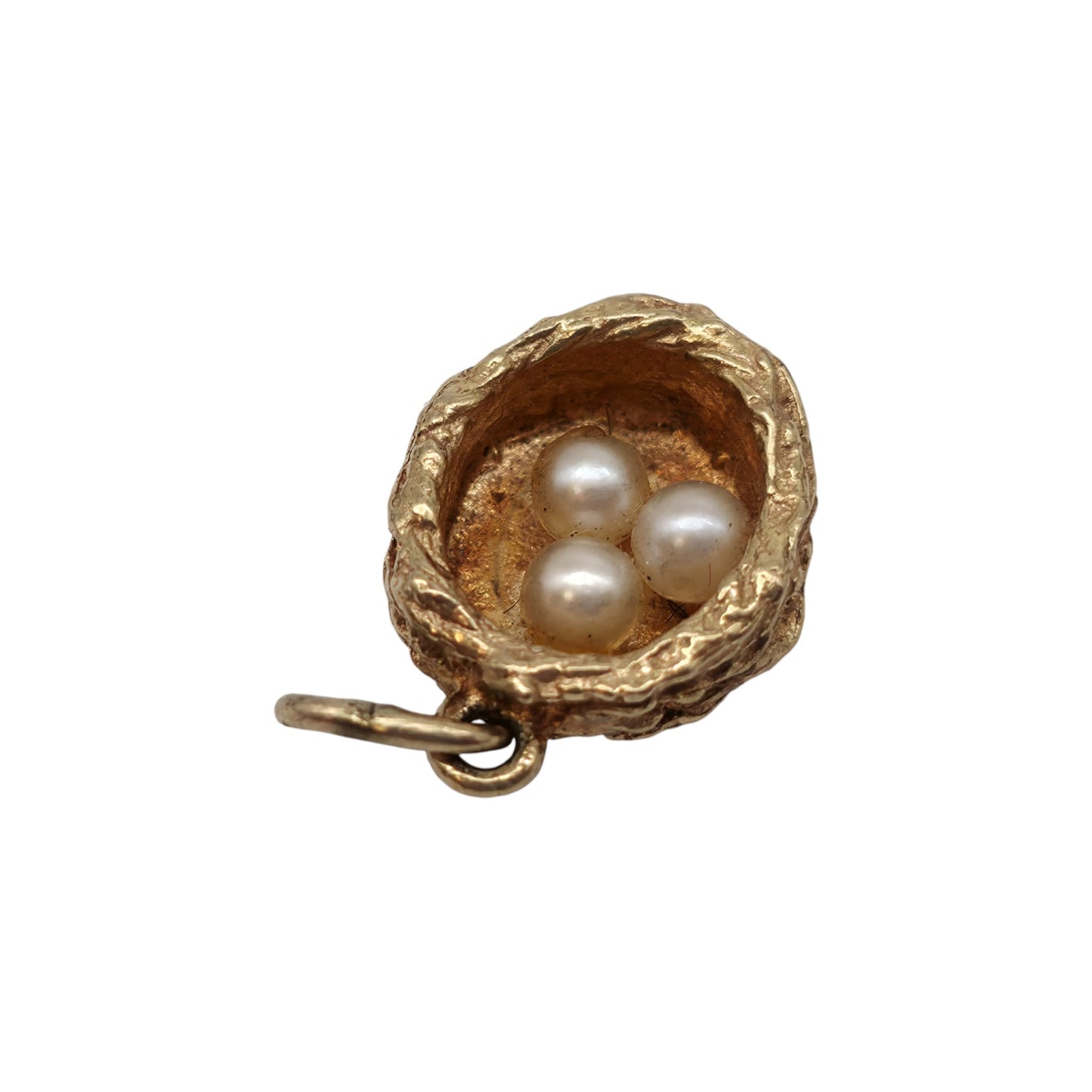 9ct 375 Yellow Gold Nest With Pearls Charm 1971 L 1.4 cm 3.3 g.