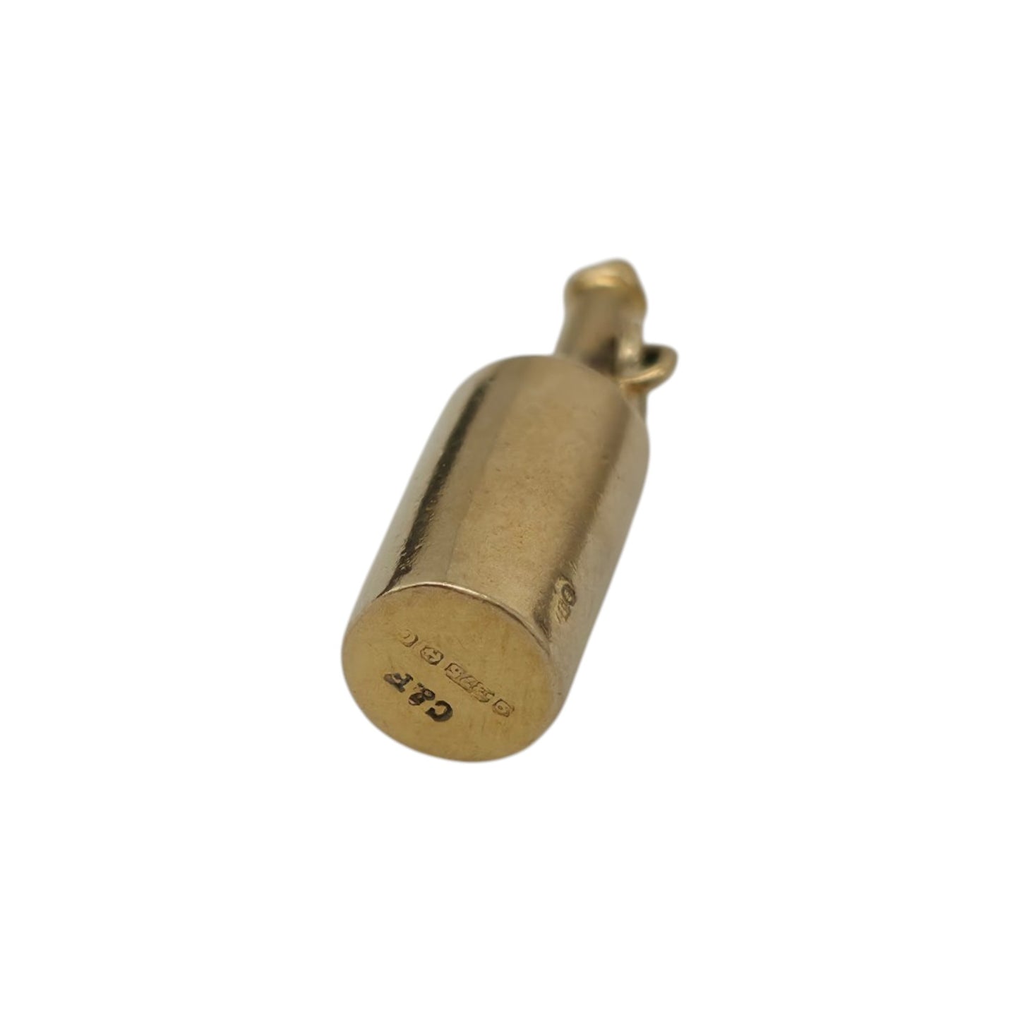 9ct 375 Yellow Gold Bottle Charm 1952 L 2.0 cm 1.7 g.