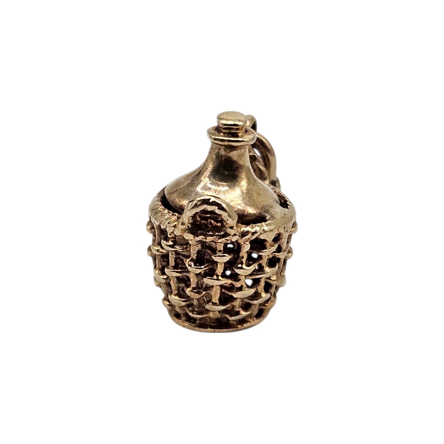 9ct 375 Yellow Gold Bottle In Basket Charm L 1.0 cm 1.2 g.