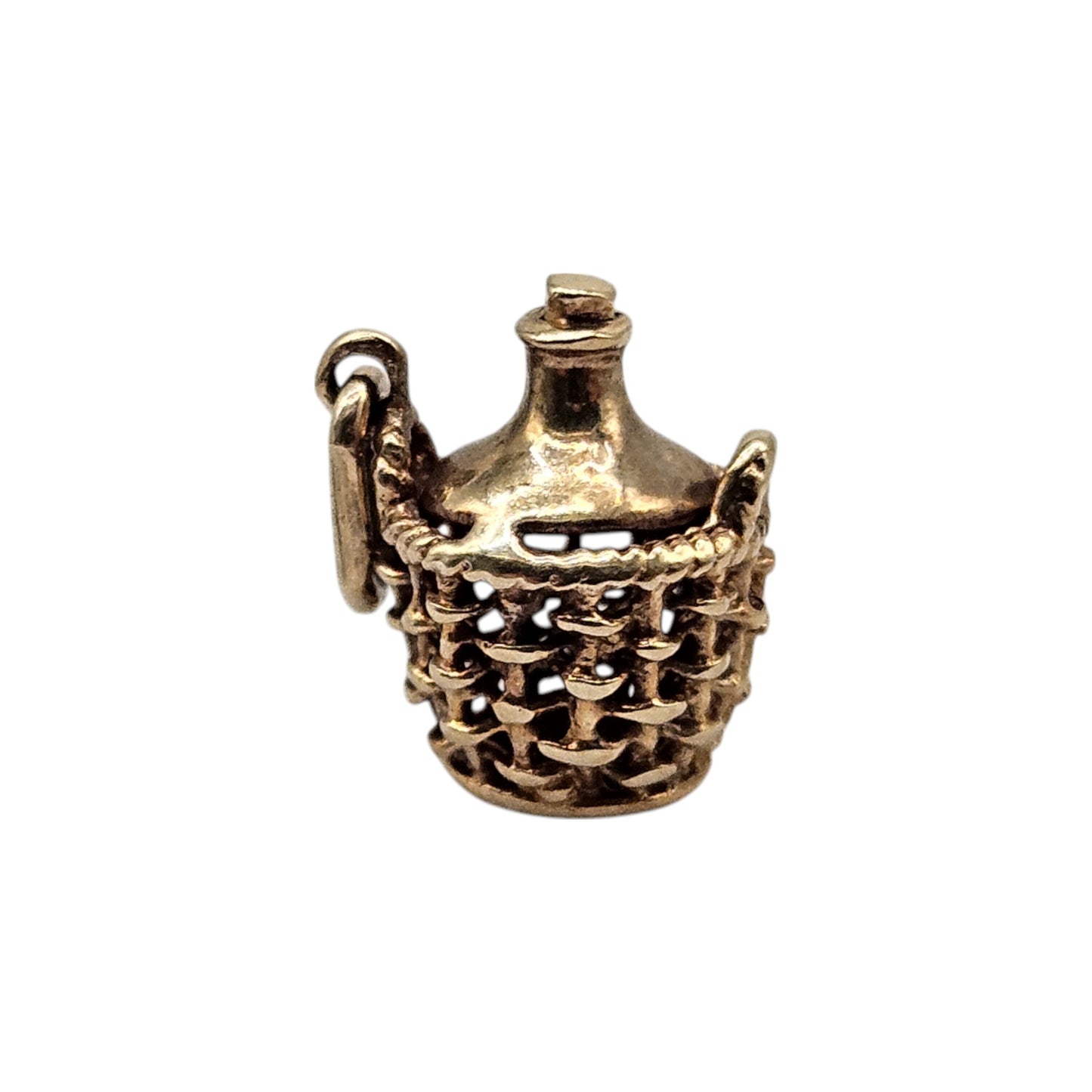 9ct 375 Yellow Gold Bottle In Basket Charm L 1.0 cm 1.2 g.