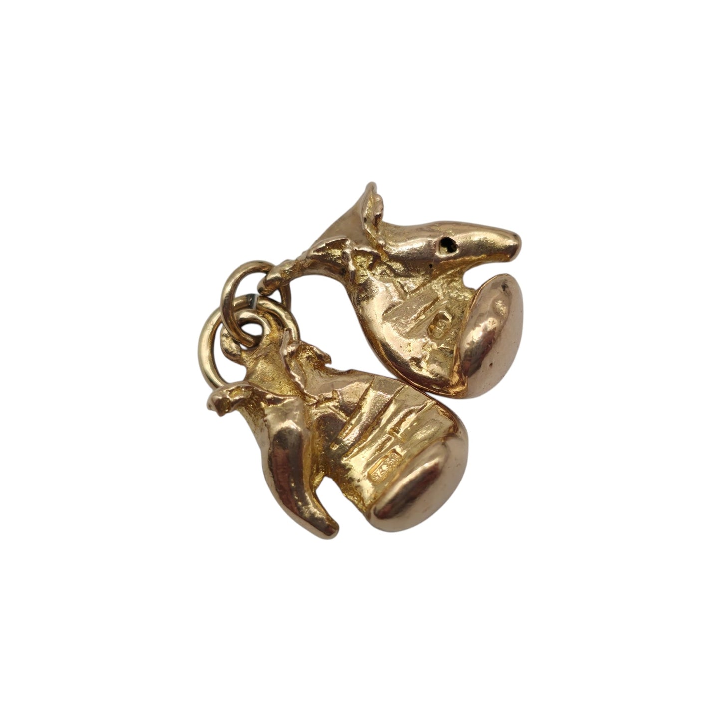 Heavy 9ct 375 Yellow Gold Pair Of Boxing Gloves Charm 1962 L 1.3 cm 5.3 g.