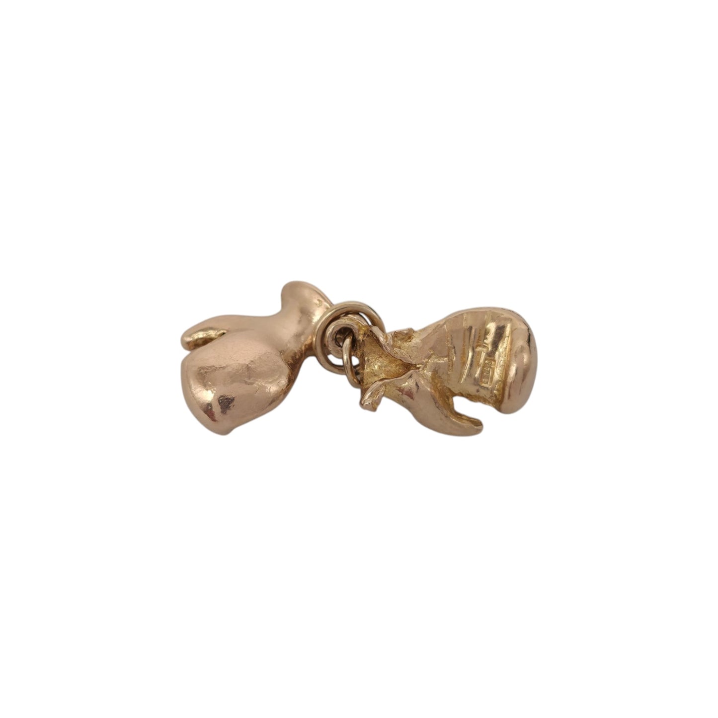 Heavy 9ct 375 Yellow Gold Pair Of Boxing Gloves Charm 1962 L 1.3 cm 5.3 g.