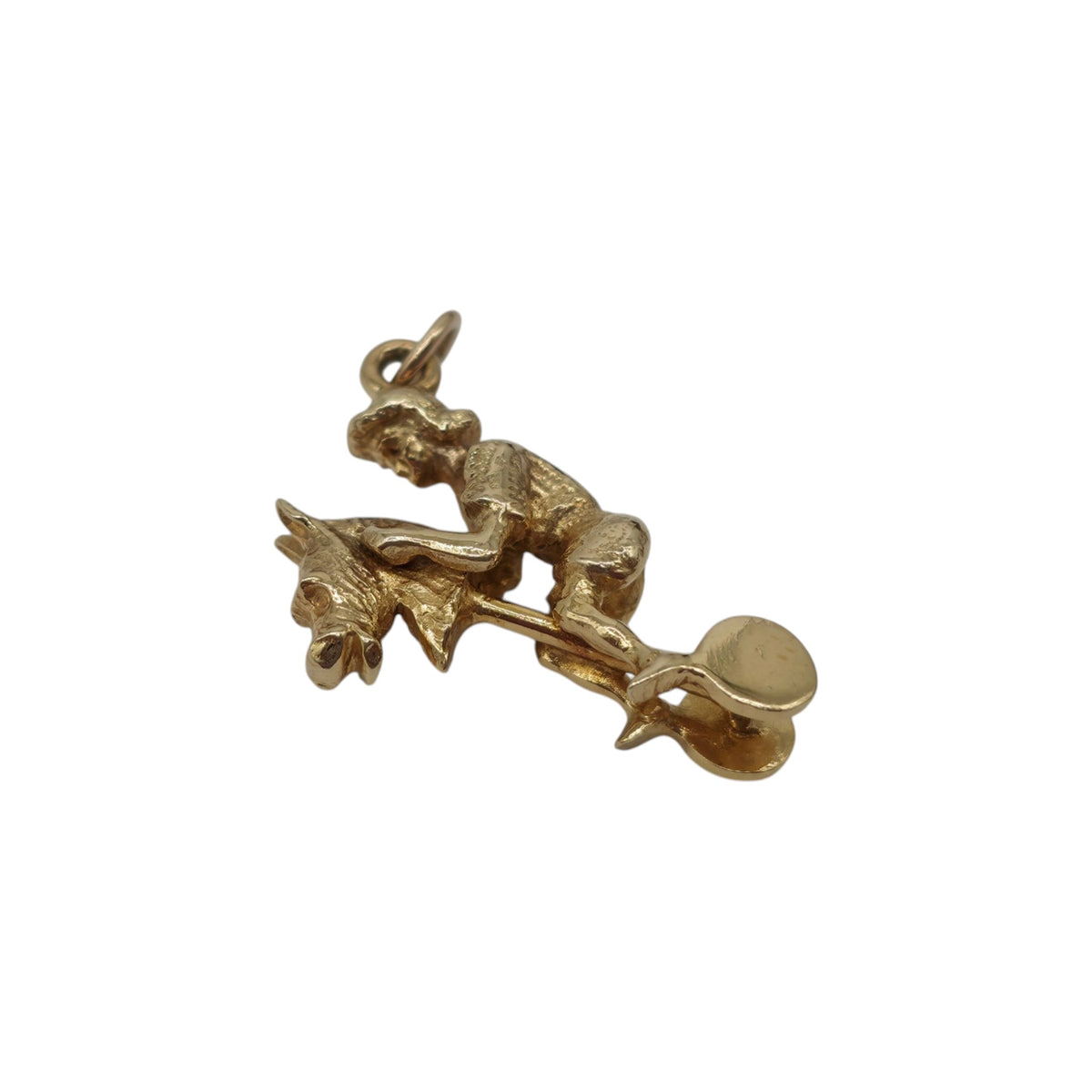 9ct 375 Yellow Gold Boy Riding A Hobby Horse Charm 1990 L 2.1 cm 3.3 g.
