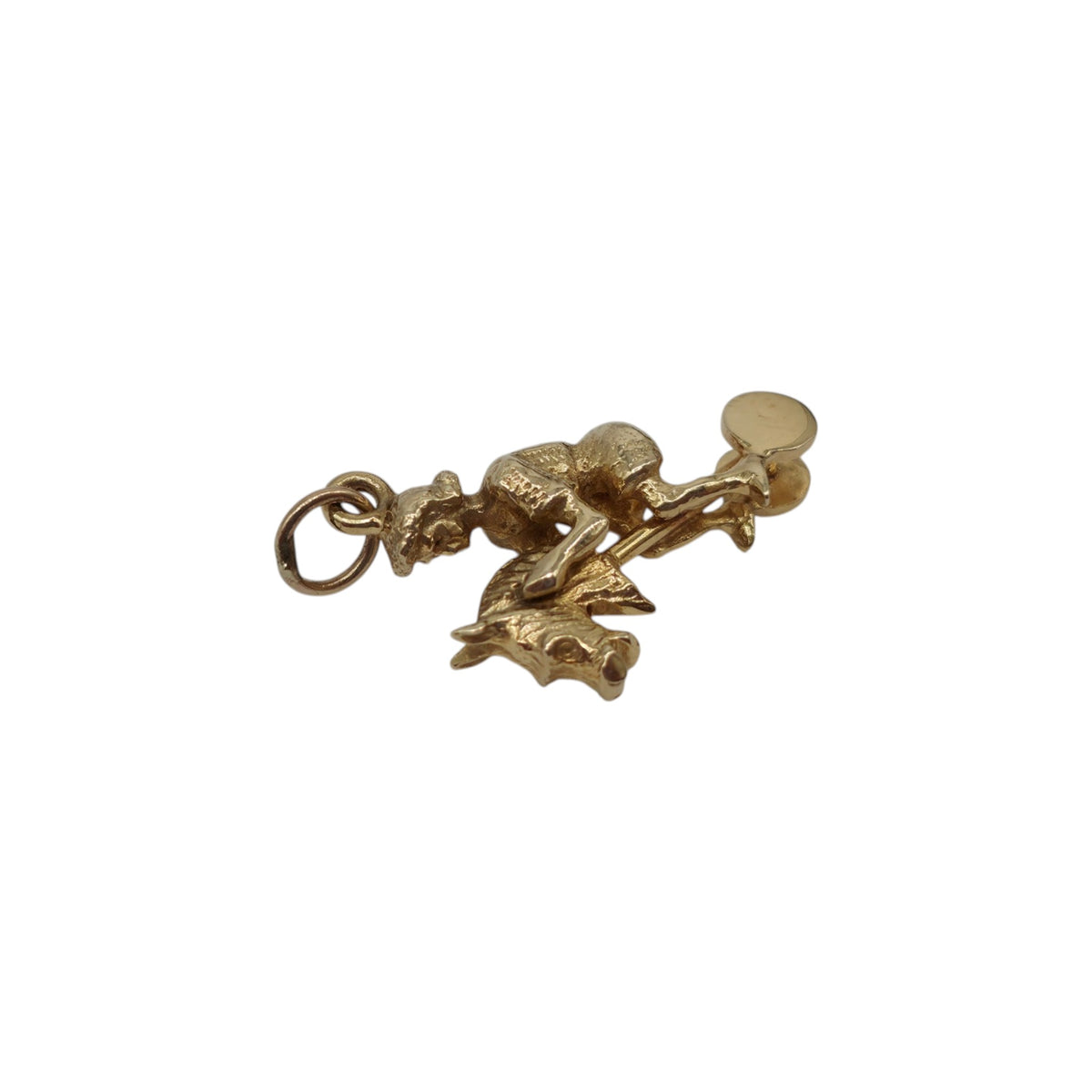 9ct 375 Yellow Gold Boy Riding A Hobby Horse Charm 1990 L 2.1 cm 3.3 g.
