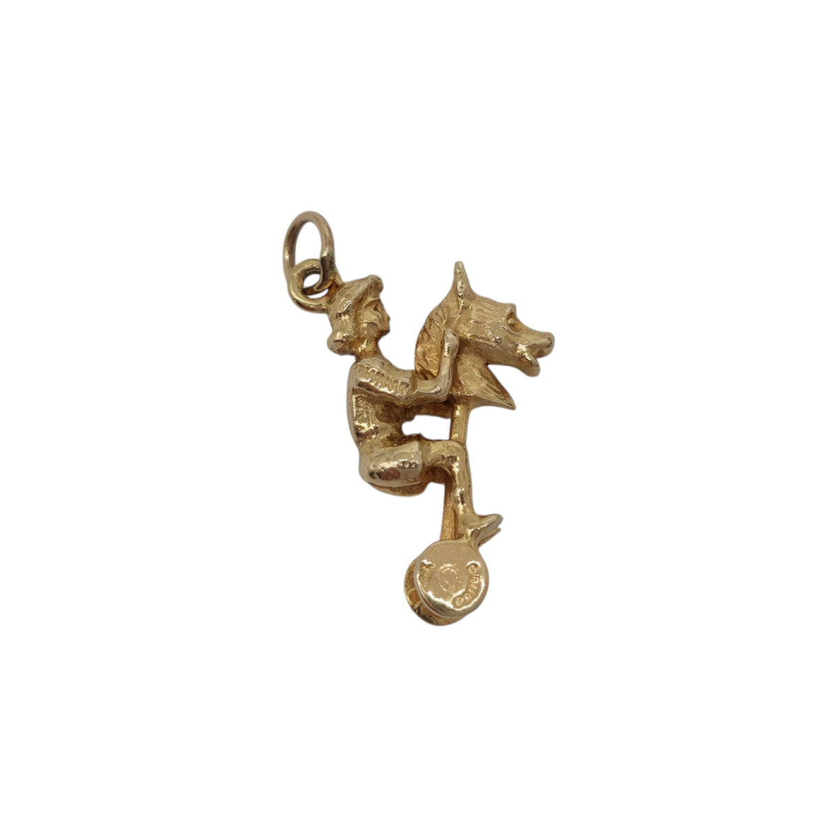 9ct 375 Yellow Gold Boy Riding A Hobby Horse Charm 1990 L 2.1 cm 3.3 g.