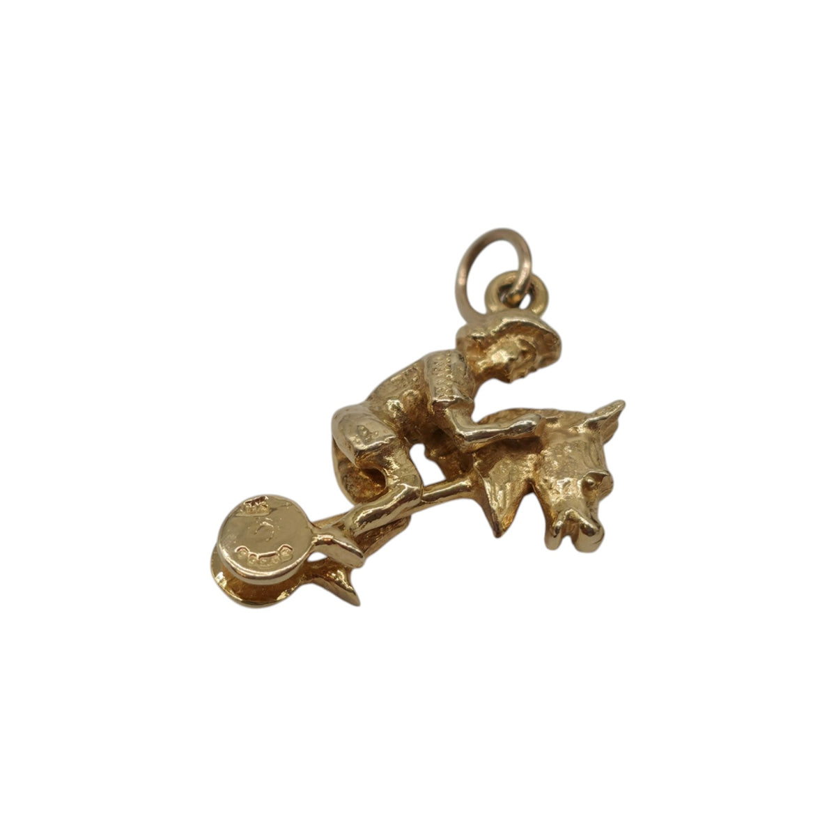 9ct 375 Yellow Gold Boy Riding A Hobby Horse Charm 1990 L 2.1 cm 3.3 g.