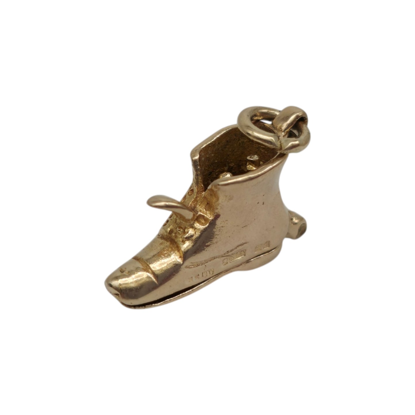 9ct 375 Yellow Gold Bride & Groom Inside Shoe Charm 1960 L 1.5 cm 2.5 g.