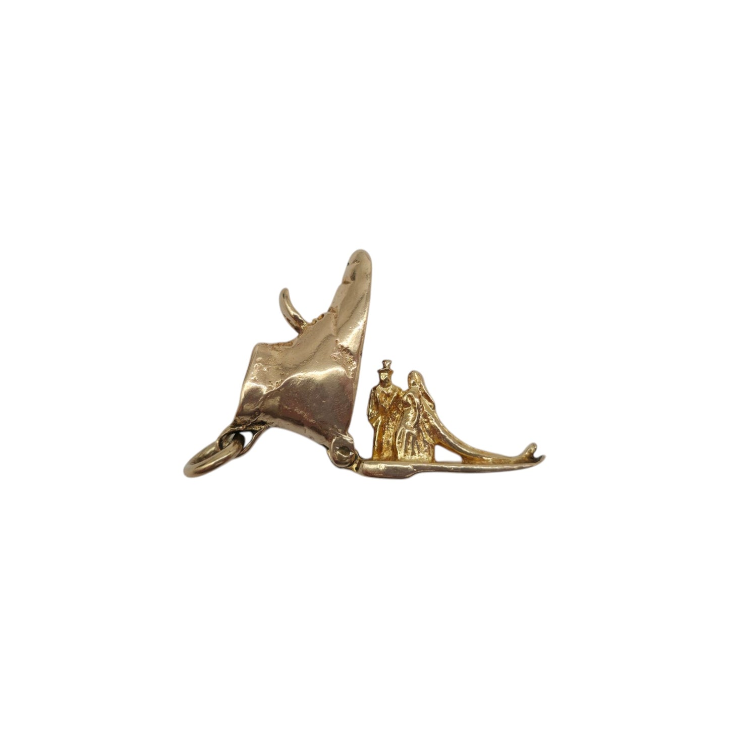 9ct 375 Yellow Gold Bride & Groom Inside Shoe Charm 1960 L 1.5 cm 2.5 g.