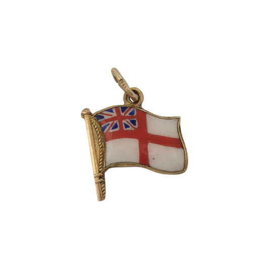 9ct 375イエローゴールド＆エナメル 英国海軍旗チャーム 1952年 L 1.1cm 1.1g