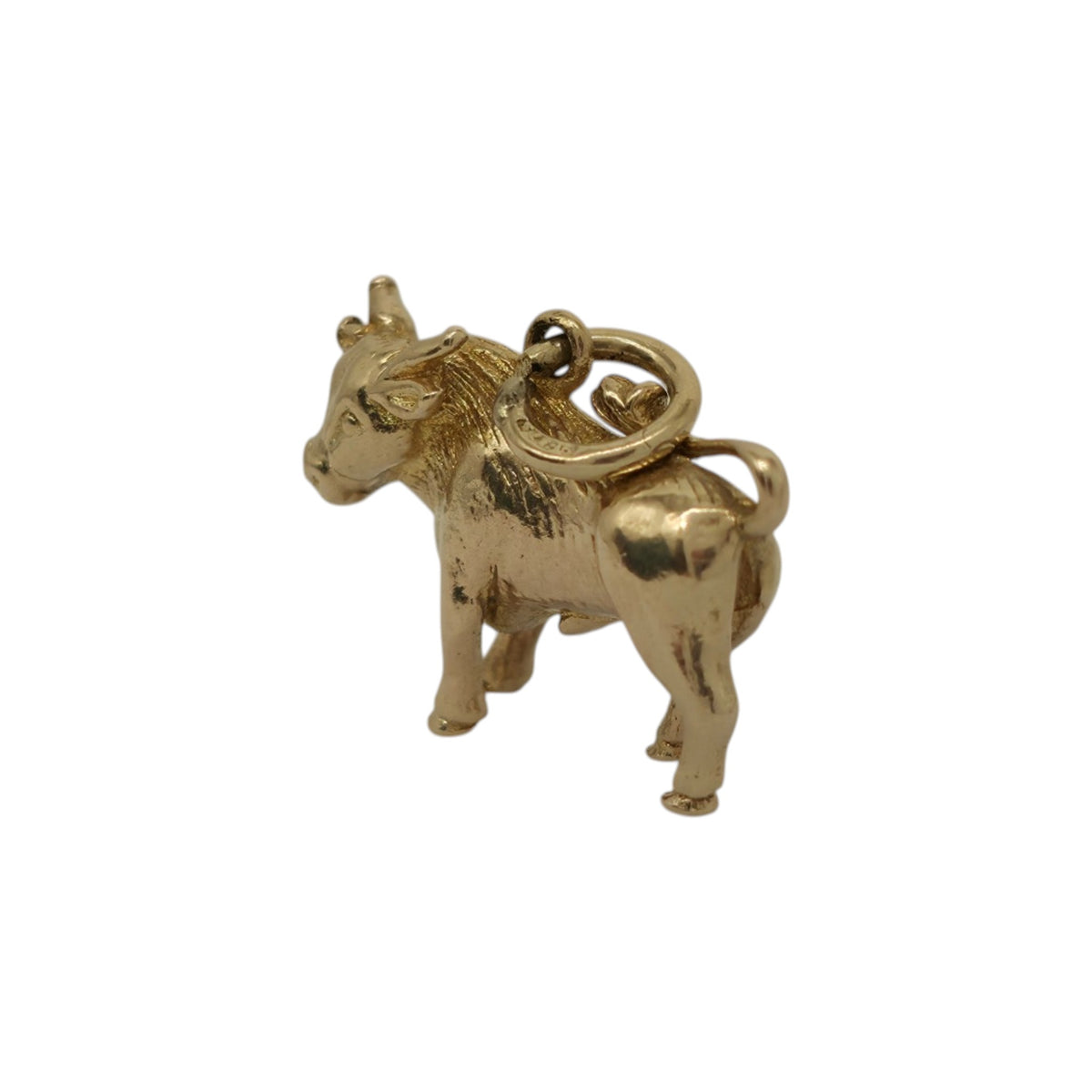 Cast 9ct 375 Yellow Gold Bull Charm 1967 L 1.4 cm 2.9 g.