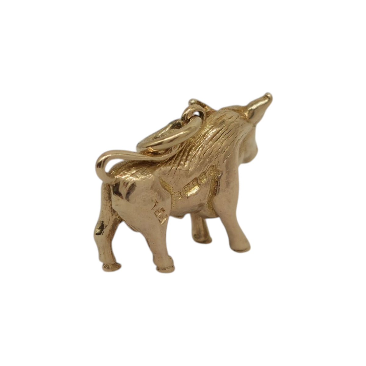 Cast 9ct 375 Yellow Gold Bull Charm 1967 L 1.4 cm 2.9 g.