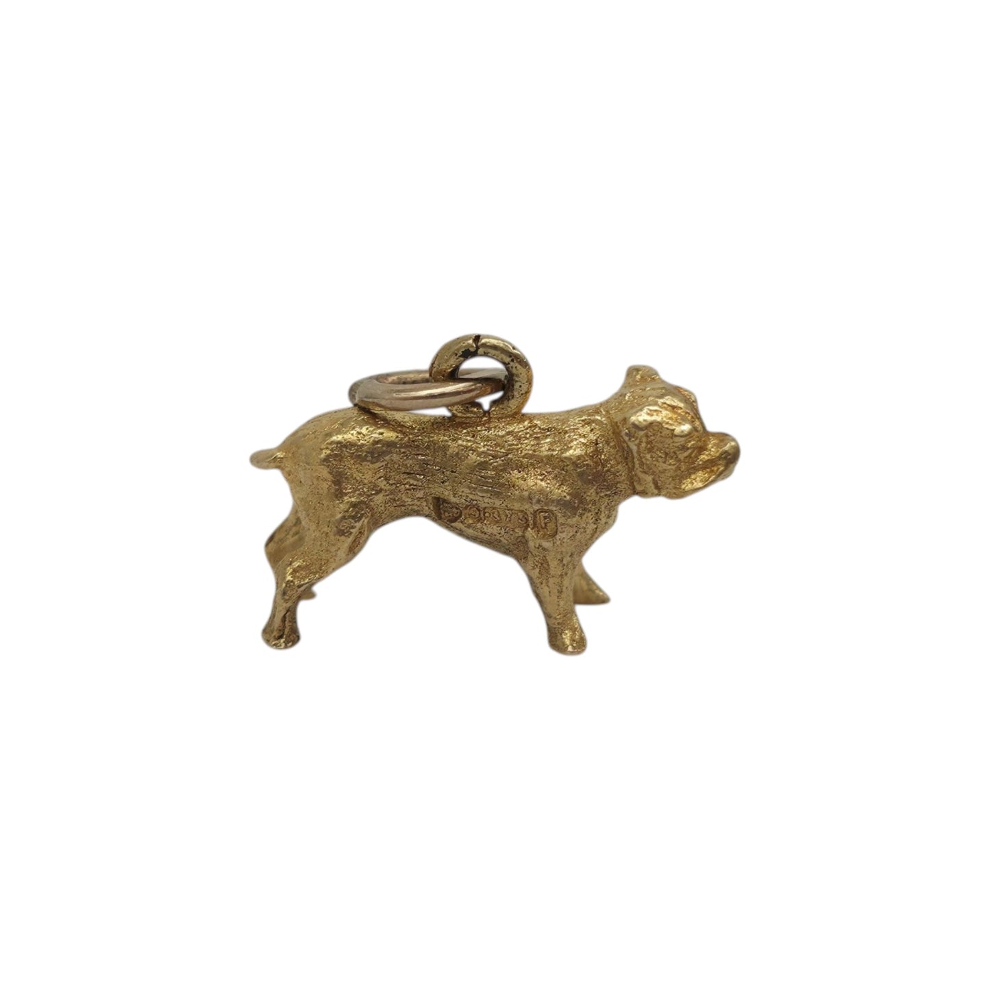 Chester 9ct 375 Yellow Gold Bulldog Charm 1956 L 1.4 cm 1.8 g.