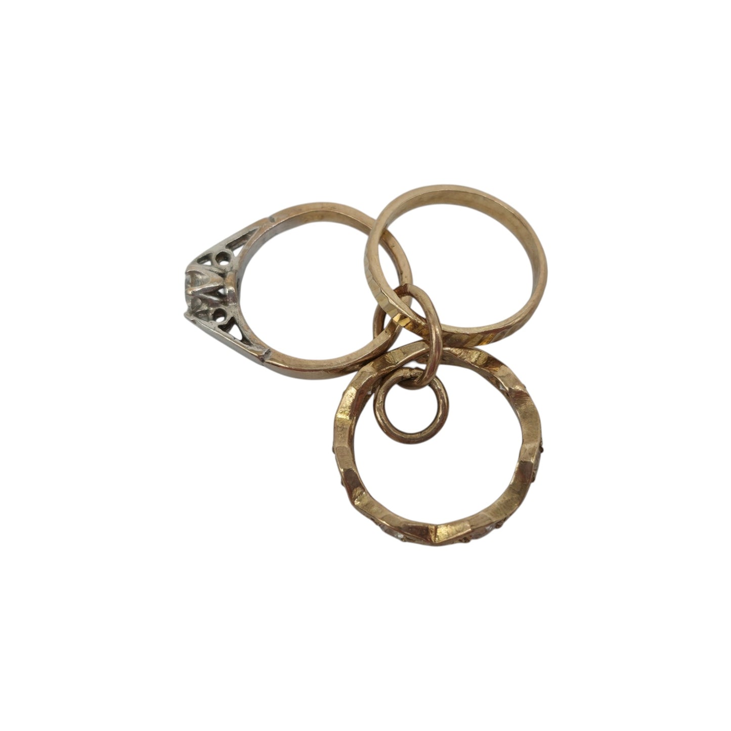 9ct 375 Yellow Gold Bundle Of Rings Charm 1974 L 1.5 cm 2.5 g.