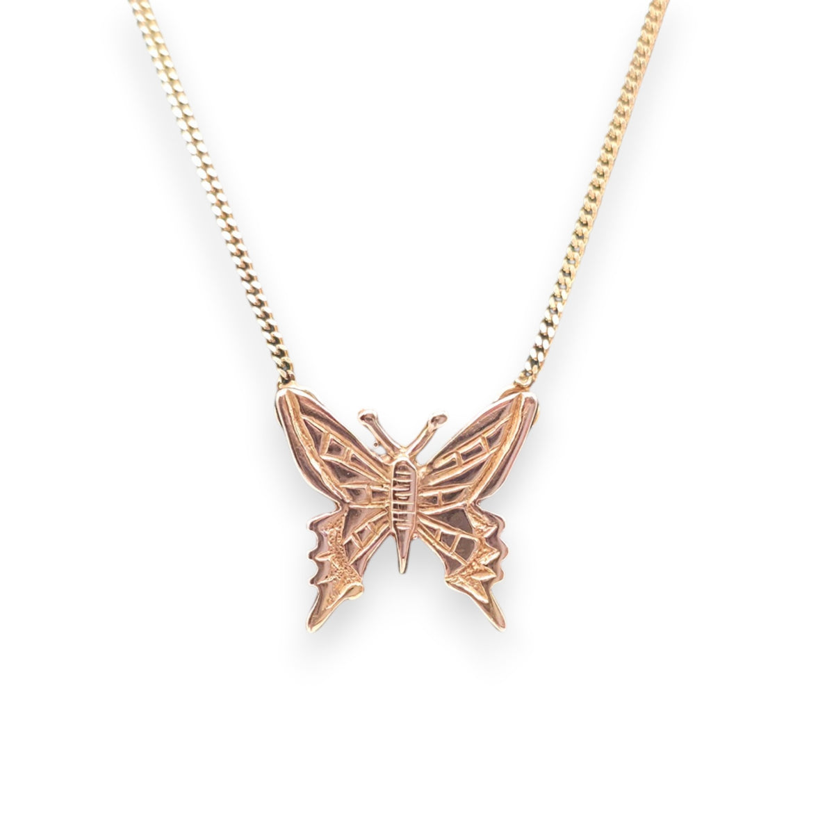 9ct 375 Yellow Gold Butterfly Necklace 1980 L 39.3 cm 2.3 g.