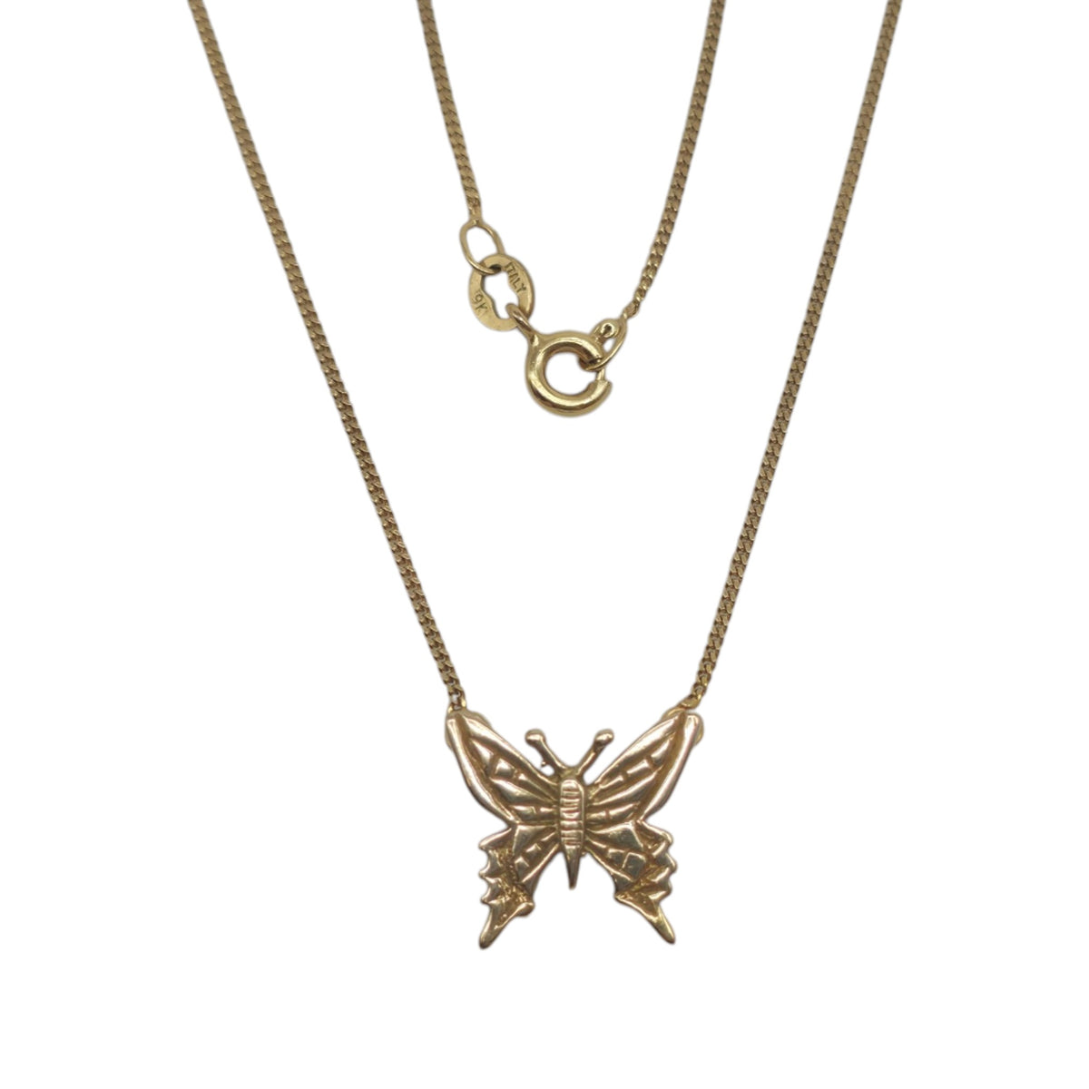 9ct 375 Yellow Gold Butterfly Necklace 1980 L 39.3 cm 2.3 g.