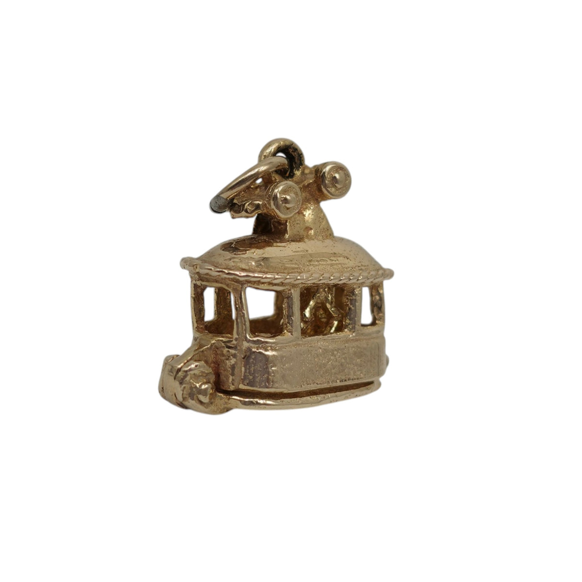 9ct 375 Yellow Gold Skier Inside Cable Car Opening Charm 1968 L 1.8 cm 4.4 g.