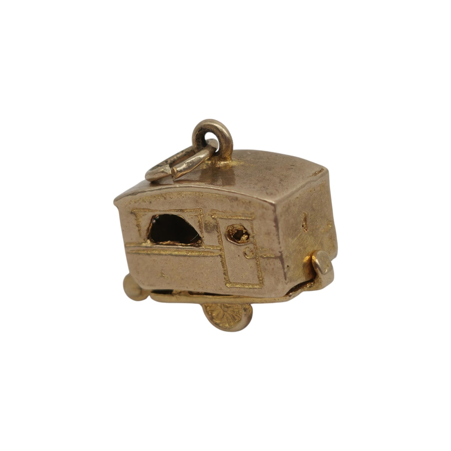 9ct 375イエローゴールド キャンピングトレーラー開閉式チャーム 1965年製 長さ1.5cm 3.6g