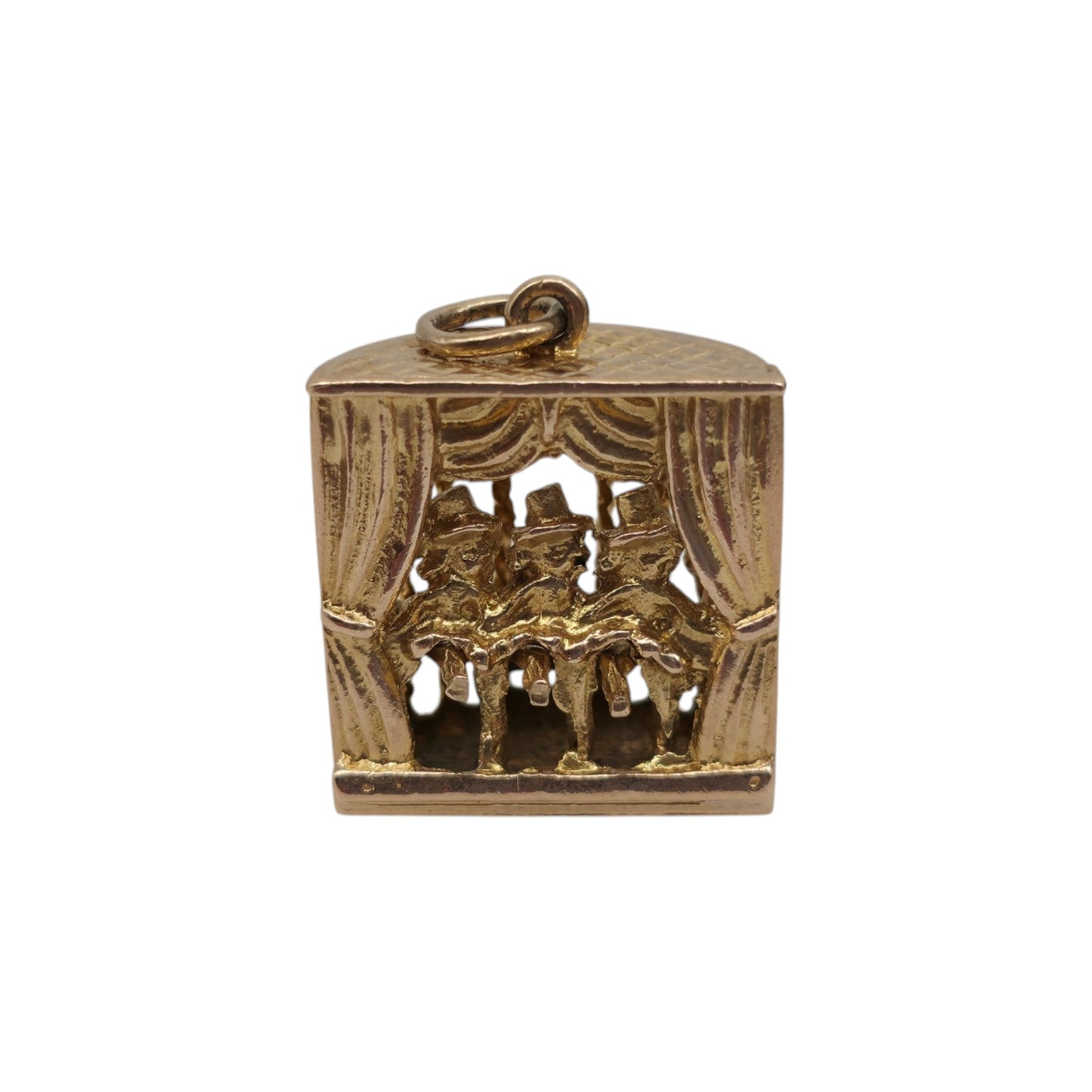 9ct 375 Yellow Gold Articulated Can Can Dancers Charm 1962 L 1.4 cm 3.5 g.