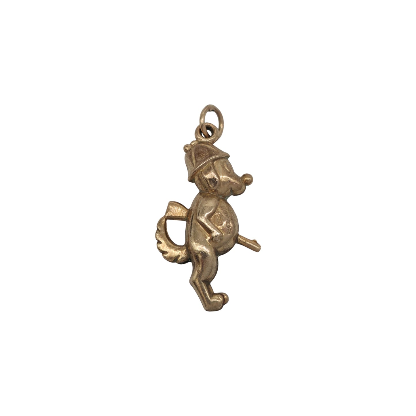9ct 375 Yellow Gold Cartoon Dog Charm 1974 L 2.2 cm 0.8 g.