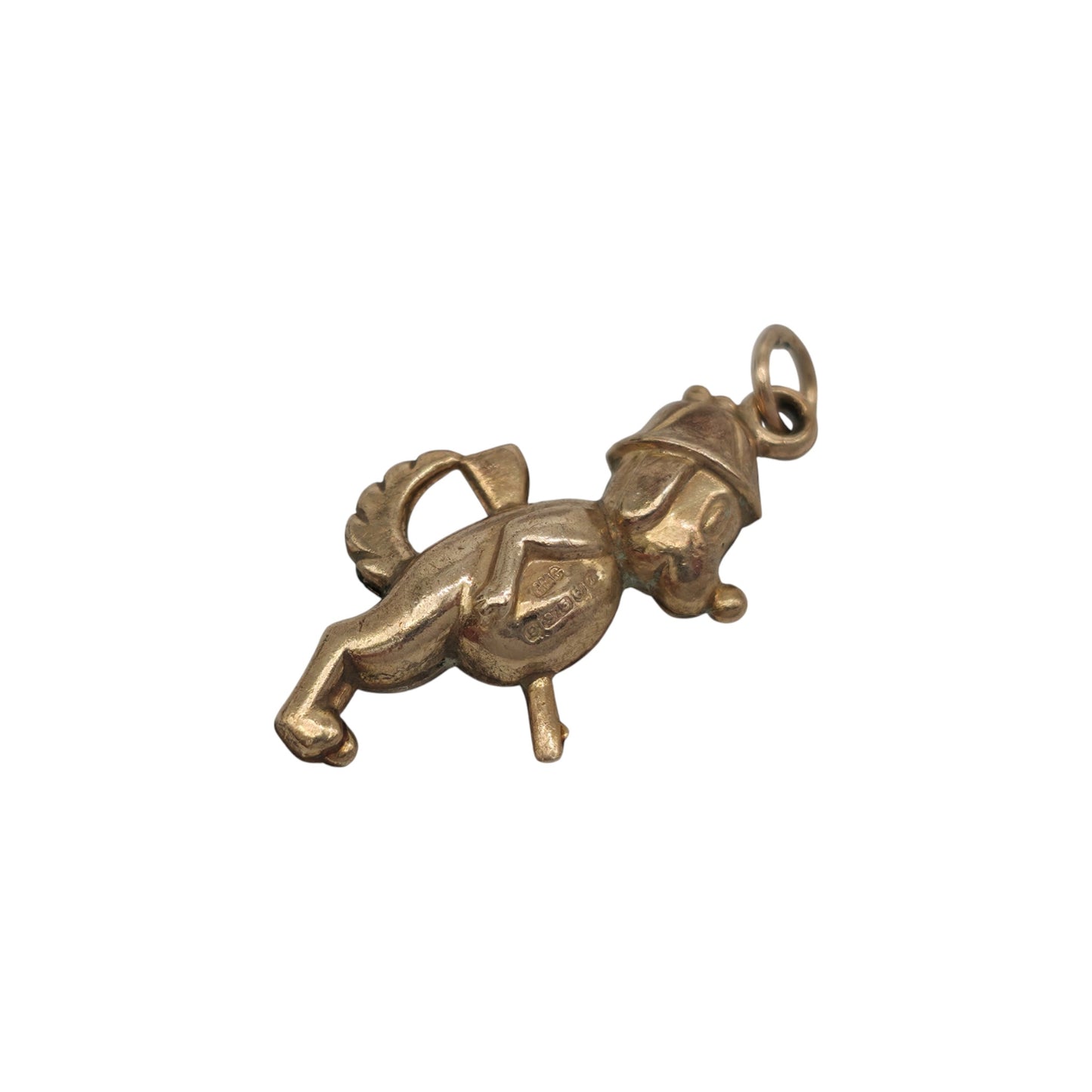 9ct 375 Yellow Gold Cartoon Dog Charm 1974 L 2.2 cm 0.8 g.