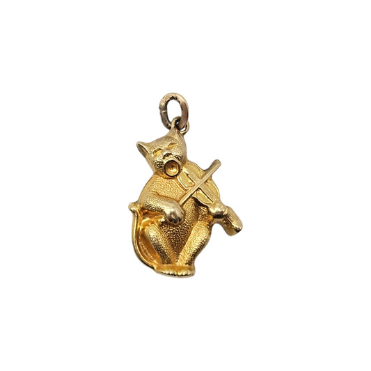 9ct 375 Yellow Gold Cat & Fiddle Charm c.1963 L 2.0 cm 1.4 g.