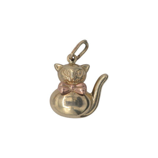 9ct 375 Yellow Gold Cat With Ribbon Charm L 1.3 cm 1.6 g.