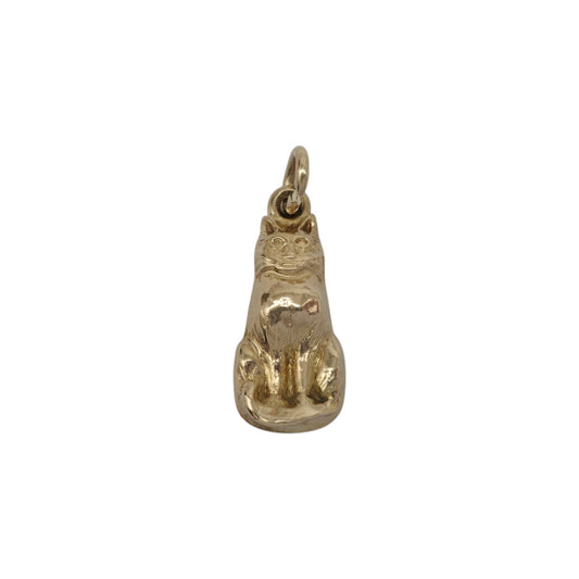 9ct 375 Yellow Gold Cat Charm 1959 L 1.5 cm 0.6 g.