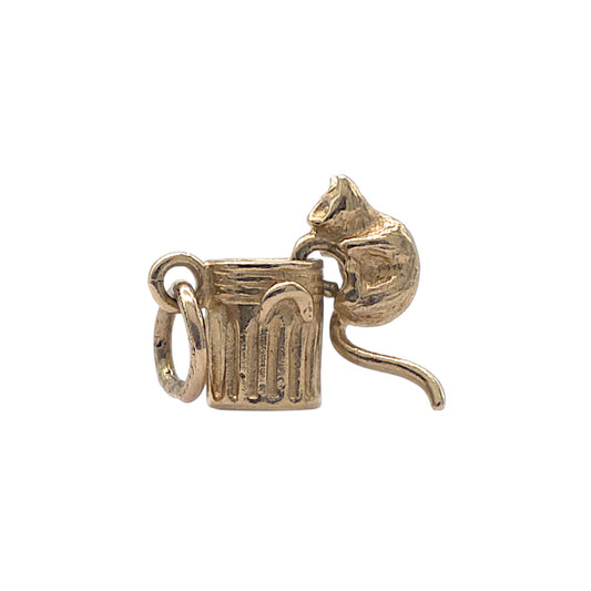 9ct 375 Yellow Gold Cat In Bin Articulated Charm L 1.0 cm 1.1 g.