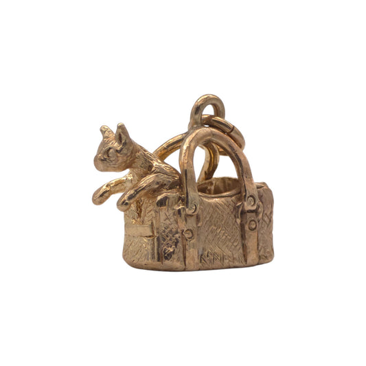  pre-owned 9ct gold Cat In Handbag Charm.