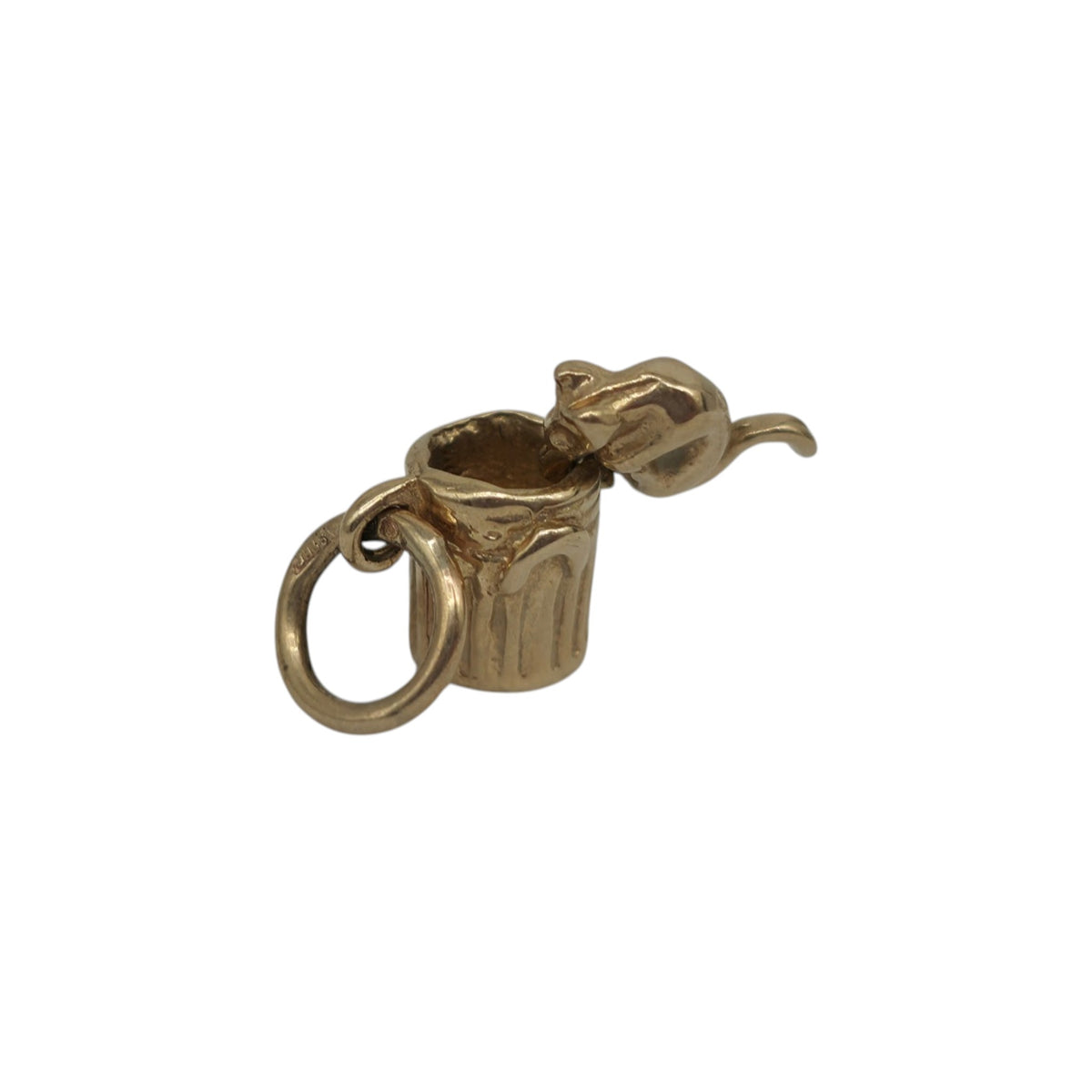 9ct 375 Yellow Gold Articulated Cat In The Bin Charm L 0.9 cm 1.2 g.