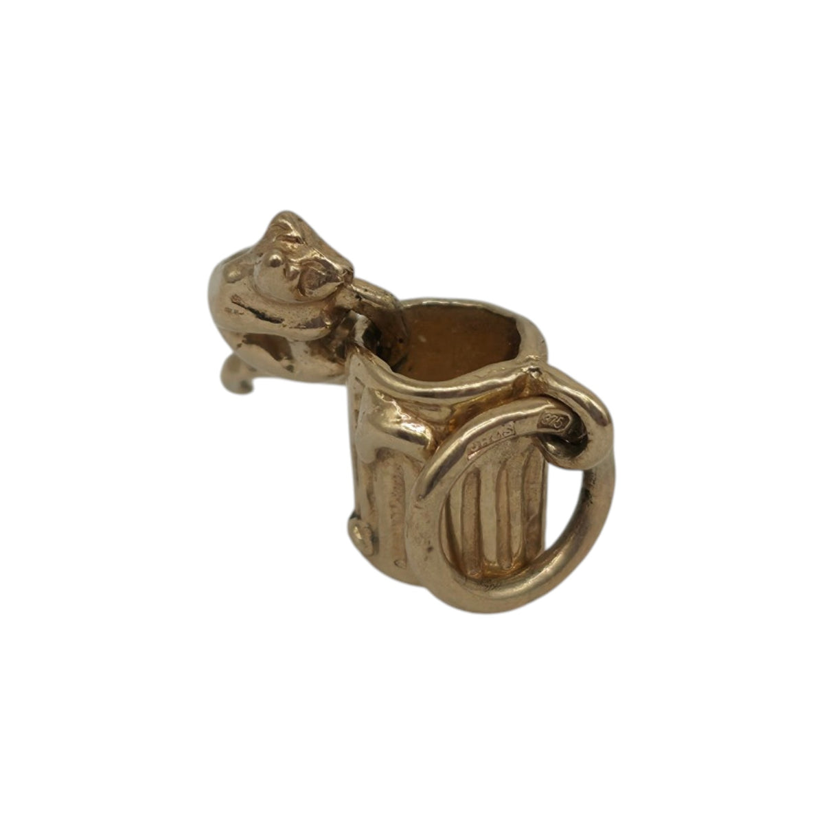 9ct 375 Yellow Gold Articulated Cat In The Bin Charm L 0.9 cm 1.2 g.