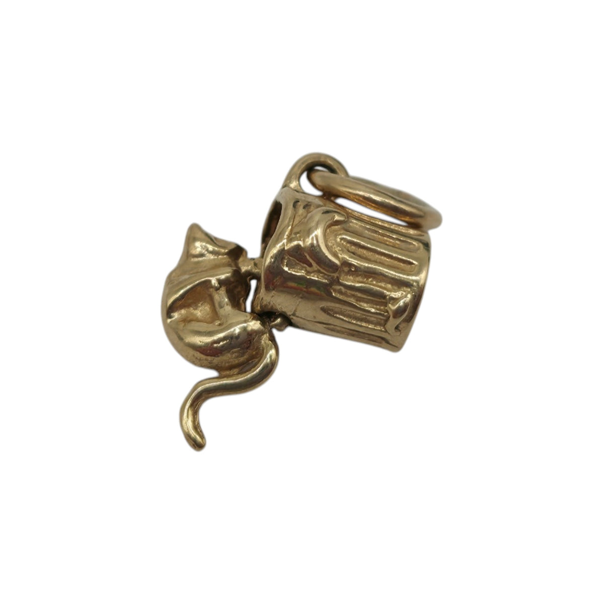 9ct 375 Yellow Gold Articulated Cat In The Bin Charm L 0.9 cm 1.2 g.