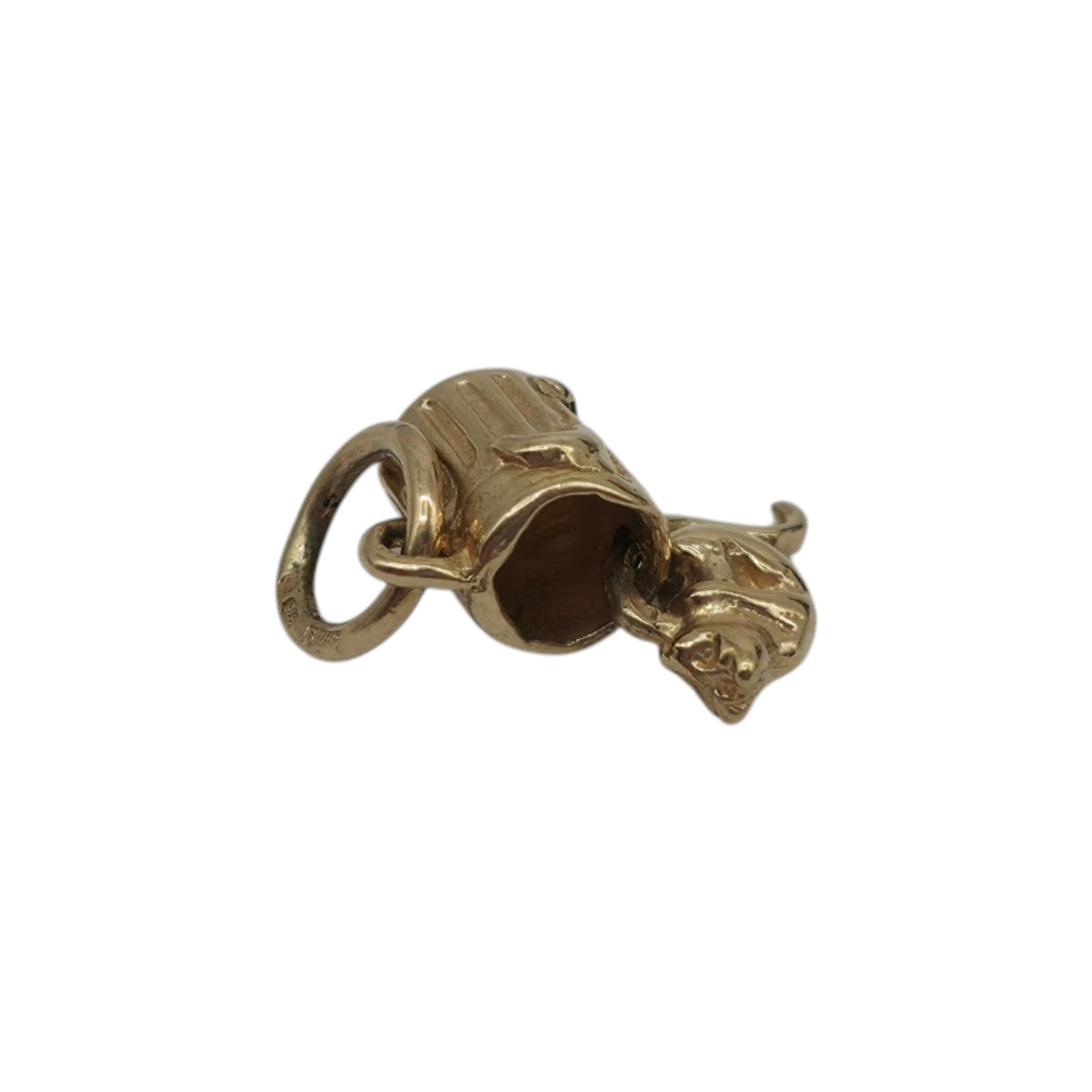 9ct 375 Yellow Gold Articulated Cat In The Bin Charm L 0.9 cm 1.2 g.